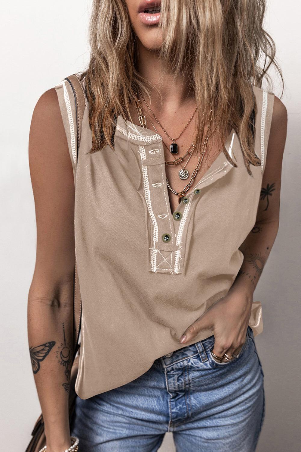 Contrast Stitching Round Neck Tank - SHANKARA CHÉRIE