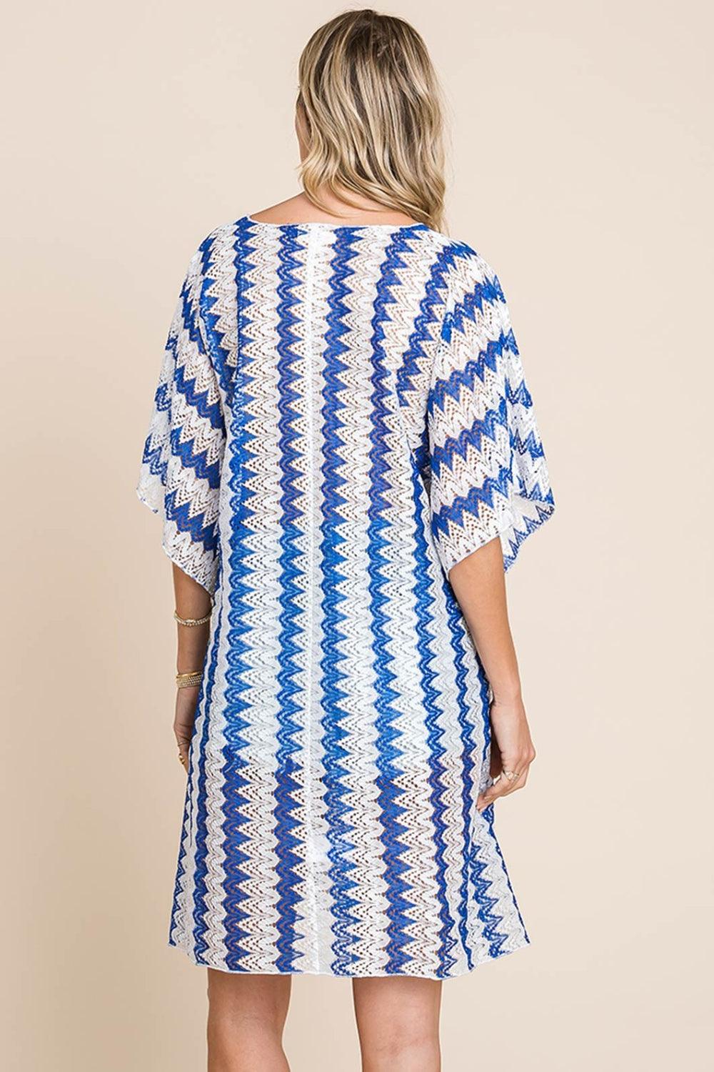 Cotton Bleu by Nu Lab Tied Striped Plunge Half Sleeve Cover-Up - SHANKARA CHÉRIE