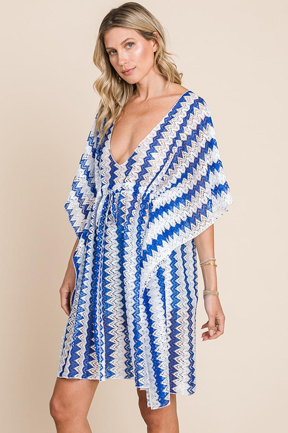 Cotton Bleu by Nu Lab Tied Striped Plunge Half Sleeve Cover-Up - SHANKARA CHÉRIE