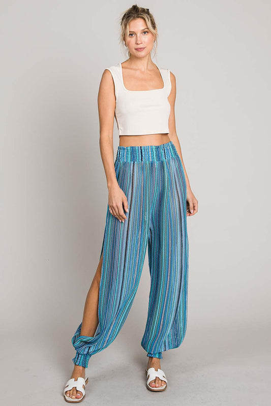 Cotton Bleu by Nu Label Striped Smocked Cover Up Pants - SHANKARA CHÉRIE