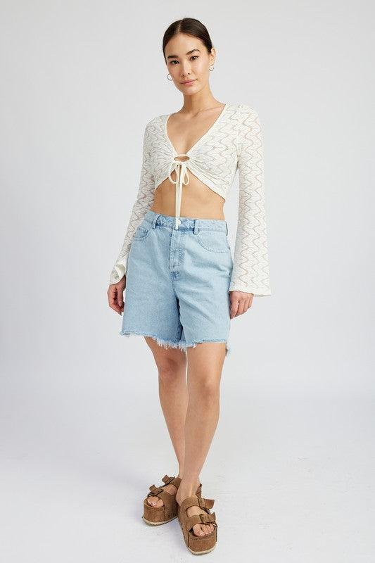CROCHET BELL SLEEVE TOP WTIH FRONT O RING.