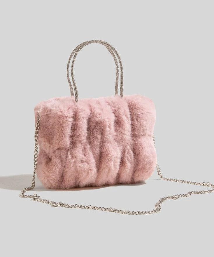 Soft Plush Faux Fur Style Crossbody Bag in Horizontal Square shape with Chain single sling with Magnetic buckle opening. Comes with gift box & gift bag.  Available in; White, Turquoise, Pink, Purple, Brown, Black. 