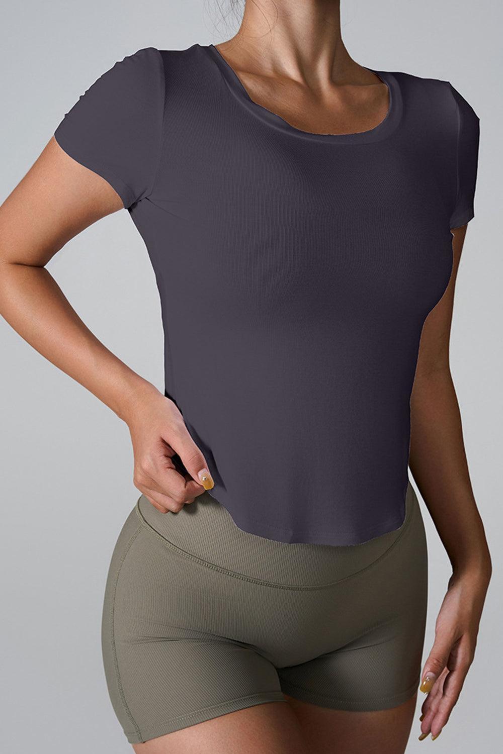 Cutout Round Neck Short Sleeve Active T-Shirt - SHANKARA CHÉRIE