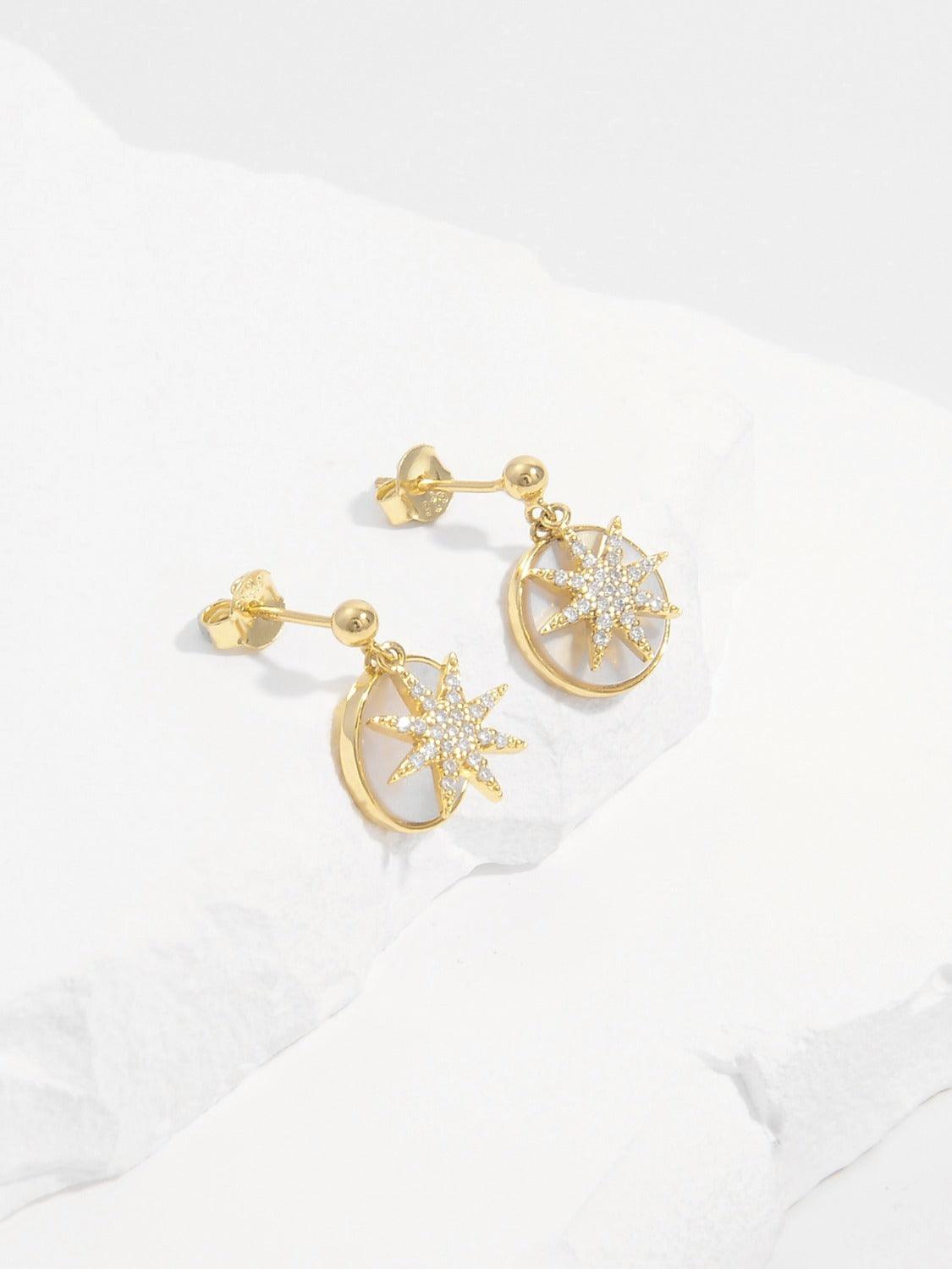 18K Gold-Plated 925 Sterling Silver Star Shape Earrings.