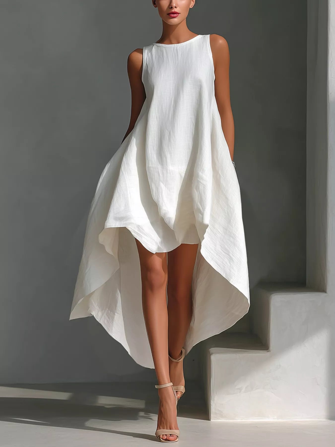 High-low round neck sleeveless dress, boho casual summer dress
