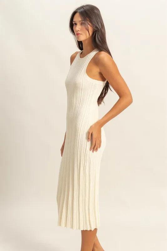 HYFVE Round Neck Bodycon Ribbed Knit Dress.