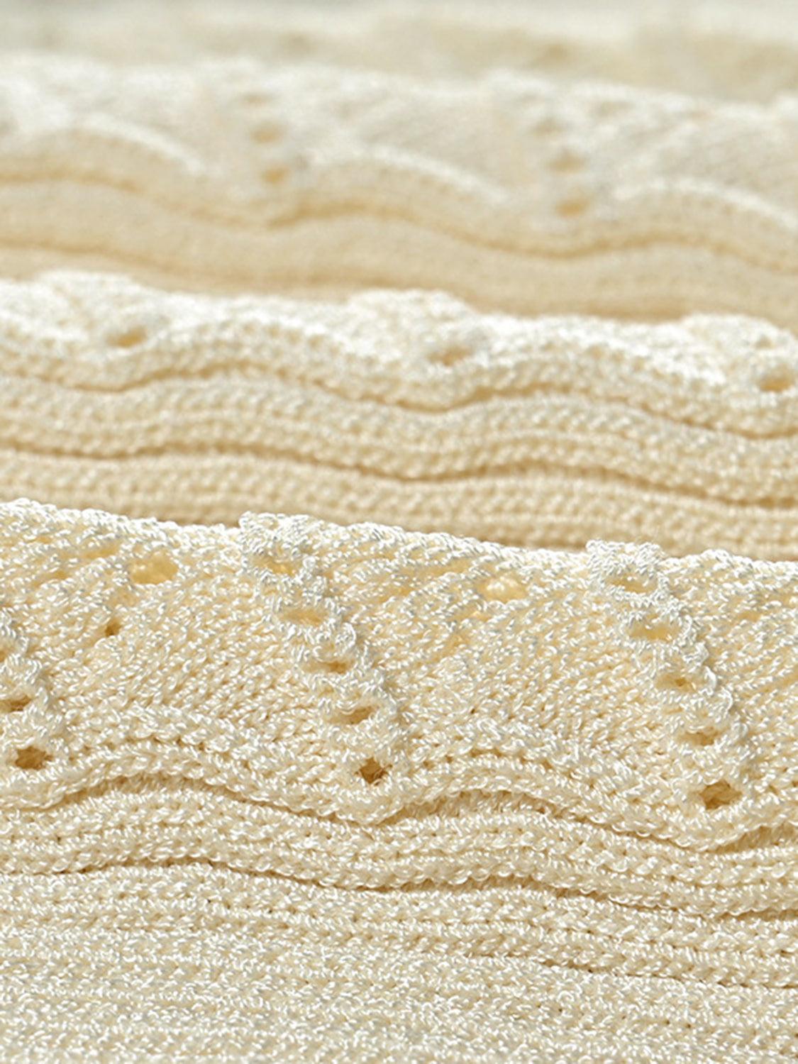 Openwork Round Neck Long Sleeve Sweater Dress.