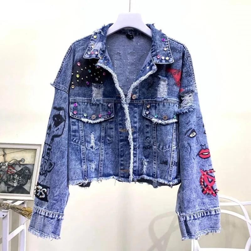 Denim Graffiti Jacket Embellished Jacket. - SHANKARA CHÉRIE