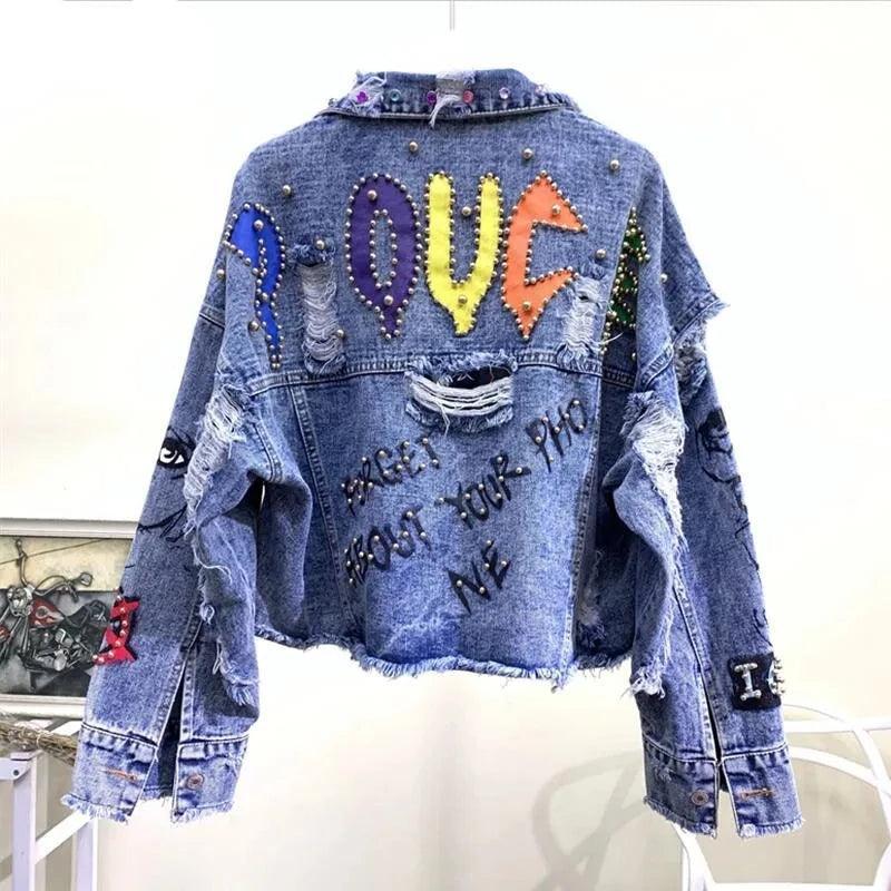 Denim Graffiti Jacket Embellished Jacket. - SHANKARA CHÉRIE