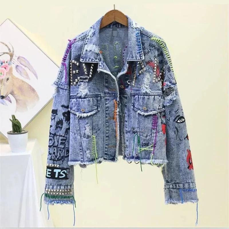 Denim Graffiti Jacket Embellished Jacket. - SHANKARA CHÉRIE