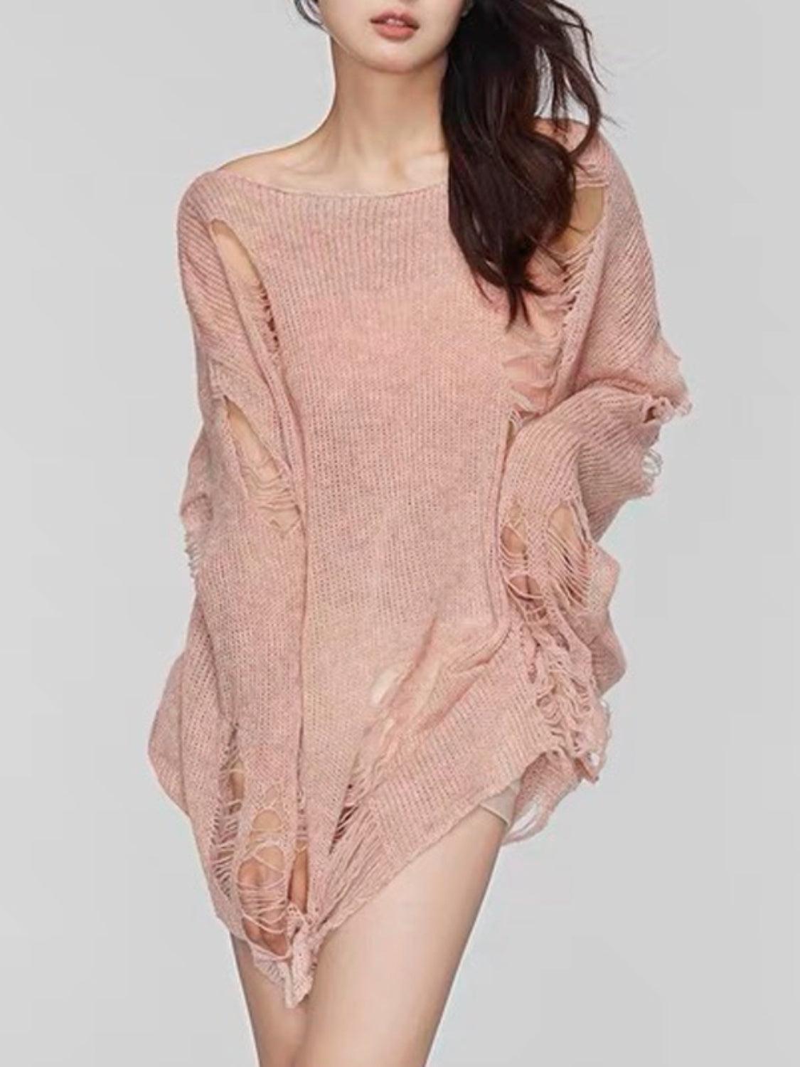 Distressed Boat Neck Knit Cover Up - SHANKARA CHÉRIE