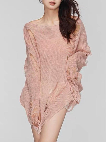 Distressed Boat Neck Knit Cover Up - SHANKARA CHÉRIE