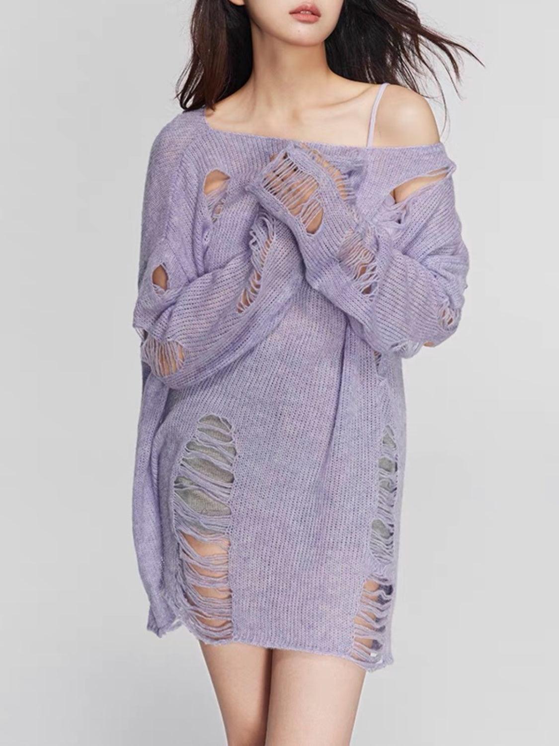 Distressed Boat Neck Knit Cover Up - SHANKARA CHÉRIE