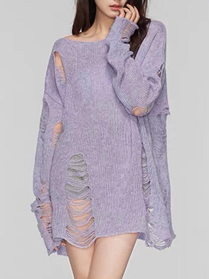 Distressed Boat Neck Knit Cover Up - SHANKARA CHÉRIE