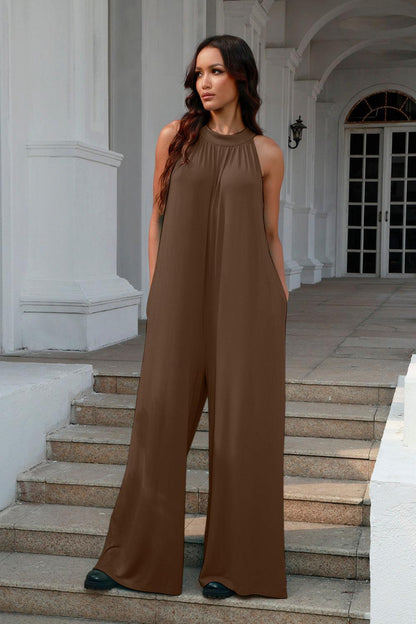 Double Take Full Size Tie Back Cutout Sleeveless Jumpsuit - SHANKARA CHÉRIE