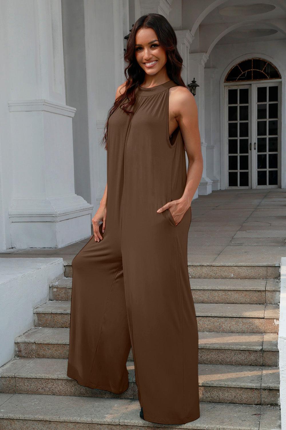 Double Take Full Size Tie Back Cutout Sleeveless Jumpsuit - SHANKARA CHÉRIE