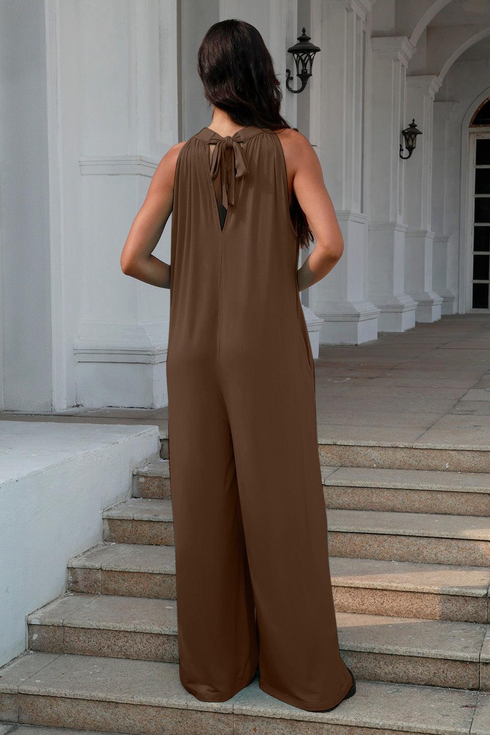 Double Take Full Size Tie Back Cutout Sleeveless Jumpsuit - SHANKARA CHÉRIE