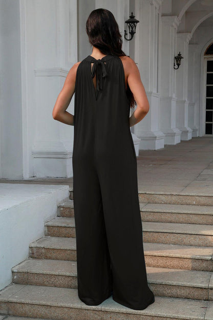 Double Take Full Size Tie Back Cutout Sleeveless Jumpsuit - SHANKARA CHÉRIE