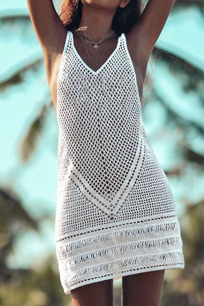 Double Take Openwork V-Neck Tank Knit Cover Up - SHANKARA CHÉRIE