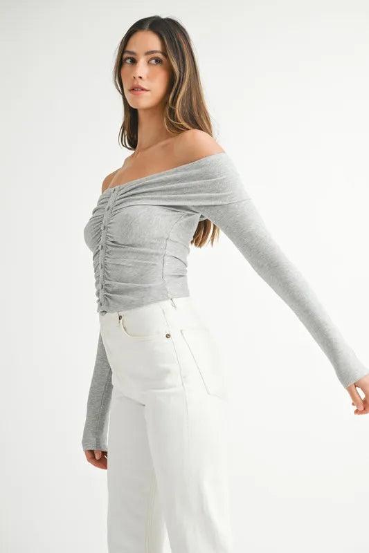 MABLE Off-Shoulder Long Sleeve T-Shirt.