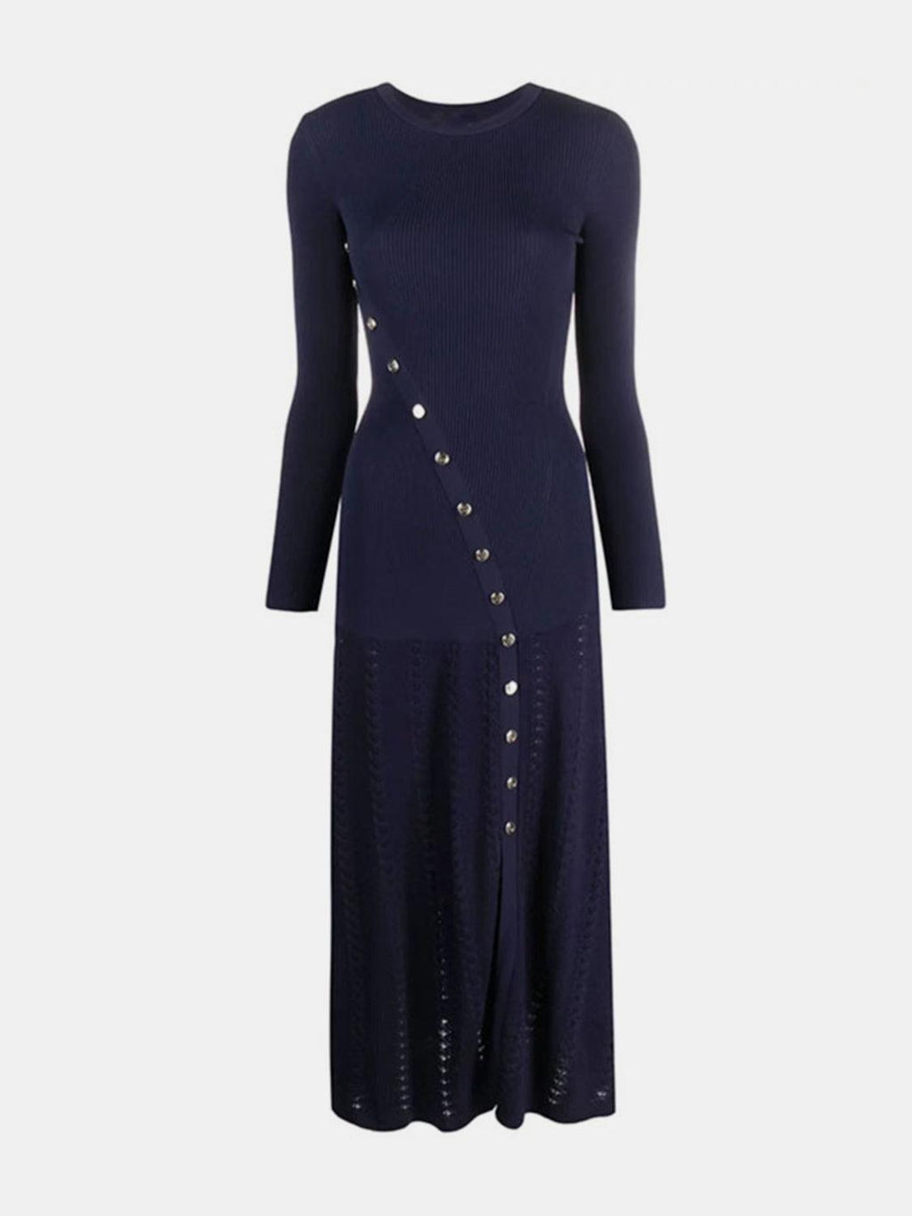 Openwork Round Neck Long Sleeve Sweater Dress.