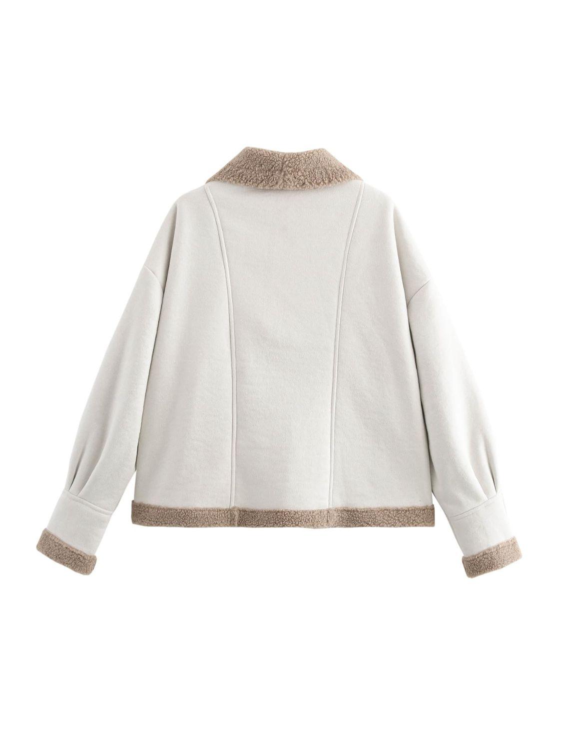 Fuzzy Collared Neck Long Sleeve Jacket - SHANKARA CHÉRIE
