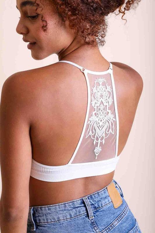 Embroided Mesh Racerback Bralette.