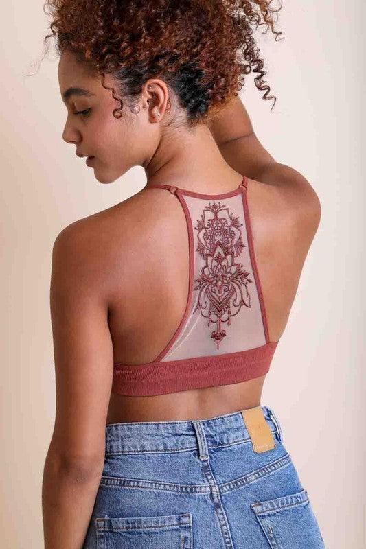 Embroided Mesh Racerback Bralette.