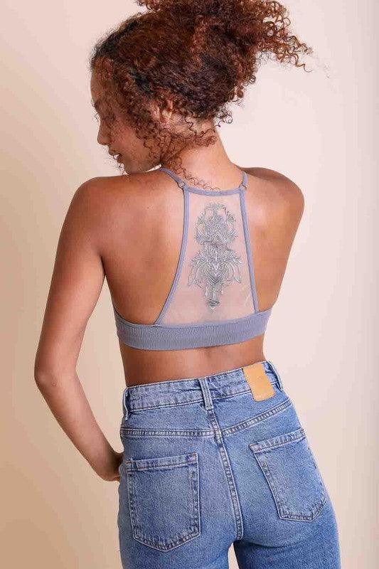 Embroided Mesh Racerback Bralette.