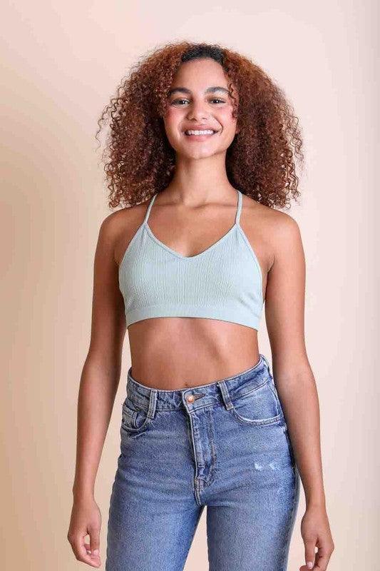 Embroided Mesh Racerback Bralette.