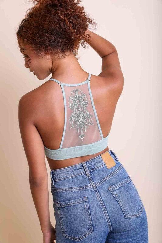 Embroided Mesh Racerback Bralette.