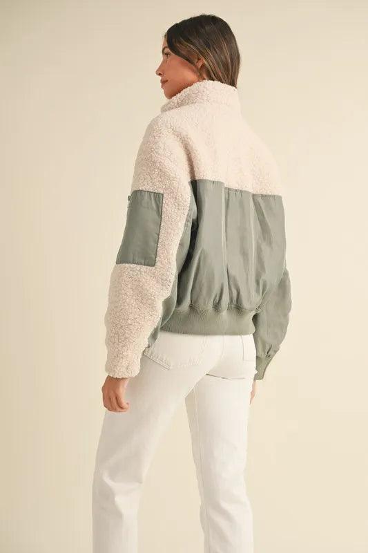MABLE Shearling Contrast Bomber Jacket.