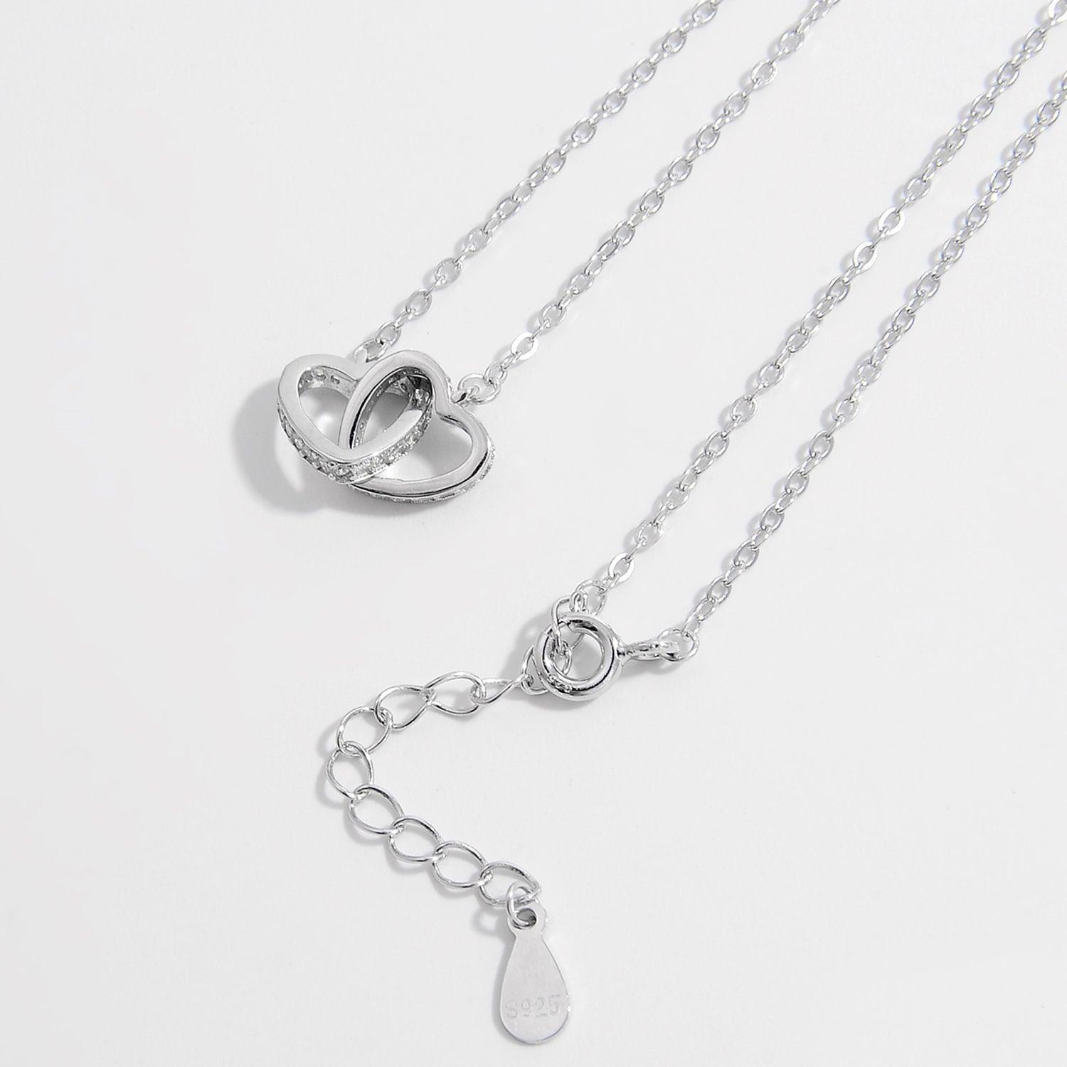 925 Sterling Silver Inlaid Zircon Heart Necklace.