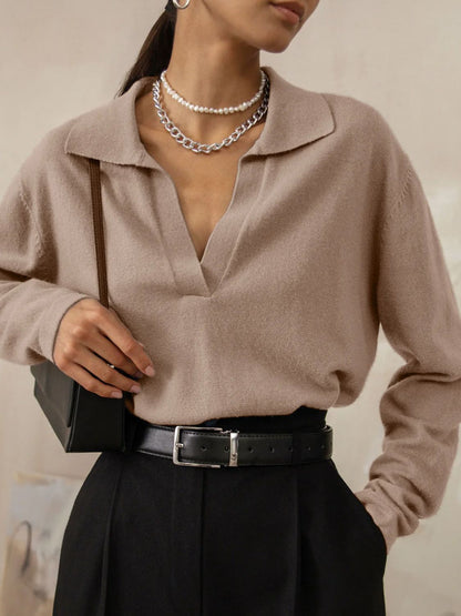 Johnny Collar Long Sleeve Sweater Soft Classic & Versatile The Staple Piece Every Wardrobe Needs In Creamy Nude Brown.