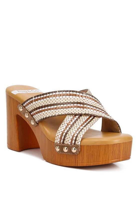 Finley Raffia High Block Heel Clogs.