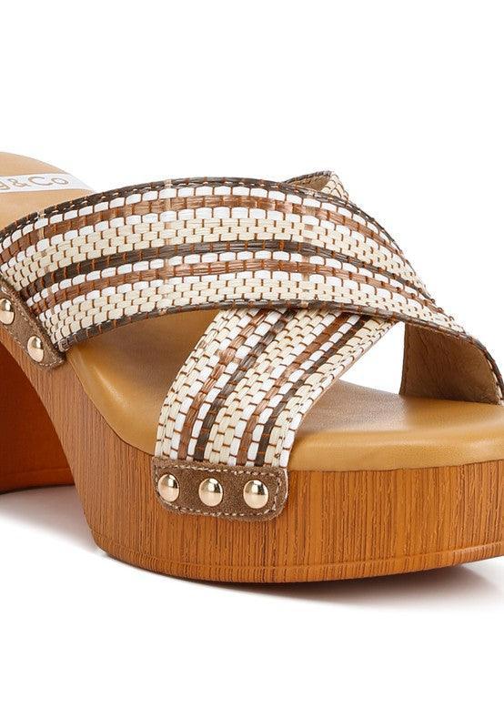 Finley Raffia High Block Heel Clogs.