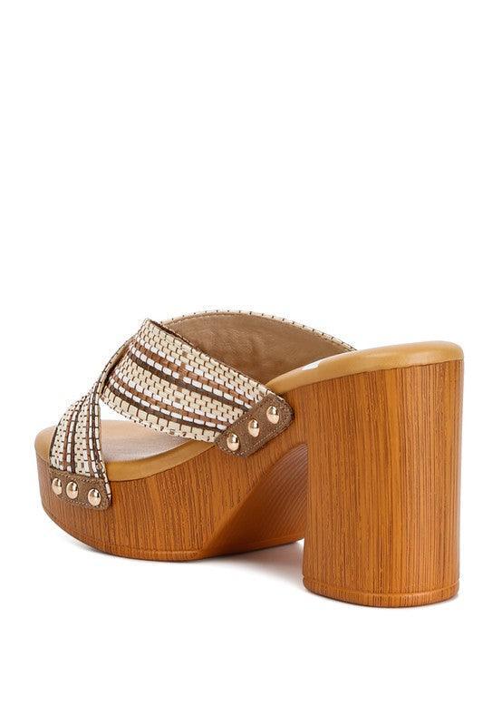Finley Raffia High Block Heel Clogs.
