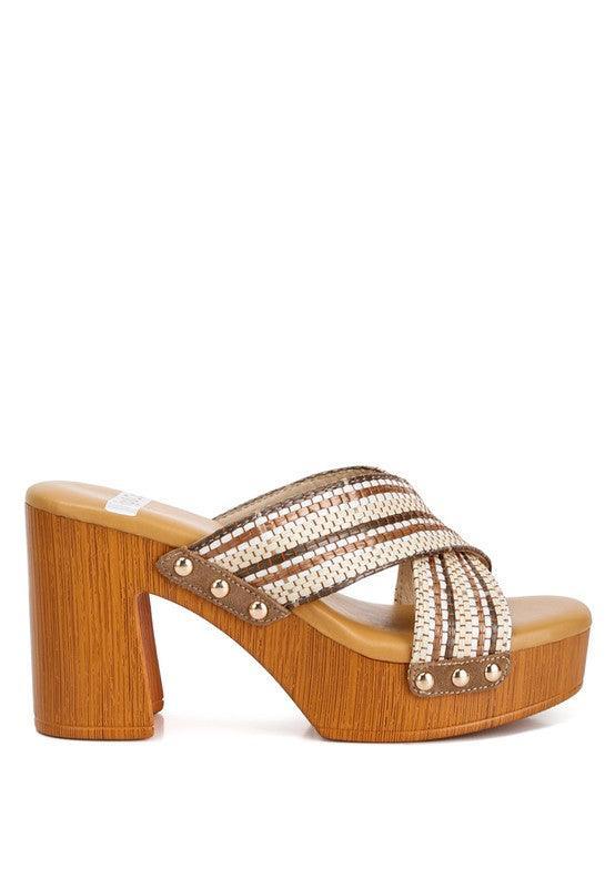 Finley Raffia High Block Heel Clogs.