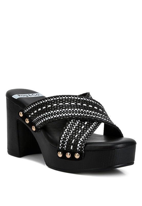Finley Raffia High Block Heel Clogs.