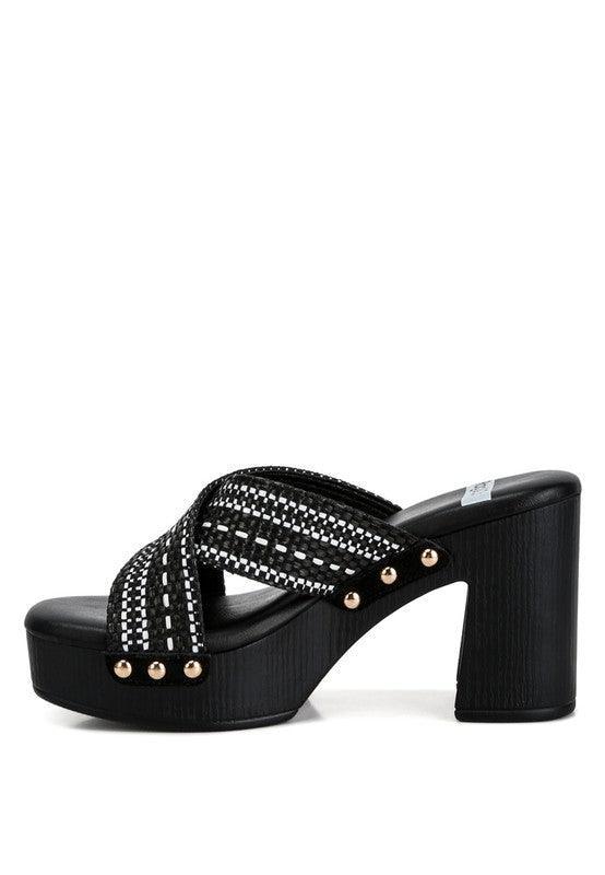 Finley Raffia High Block Heel Clogs.