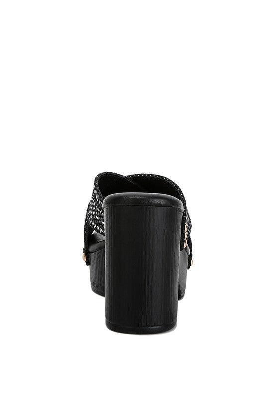 Finley Raffia High Block Heel Clogs.