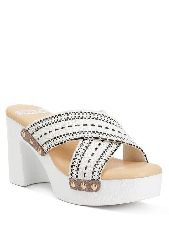 Finley Raffia High Block Heel Clogs.