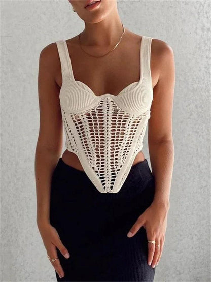 Fishbone Crocheted Knitted Corset style Crop Top - SHANKARA CHÉRIE