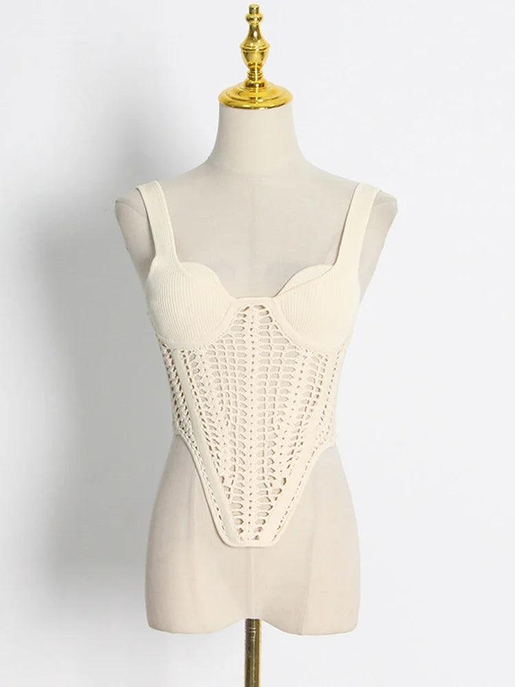 Fishbone Crocheted Knitted Corset style Crop Top - SHANKARA CHÉRIE