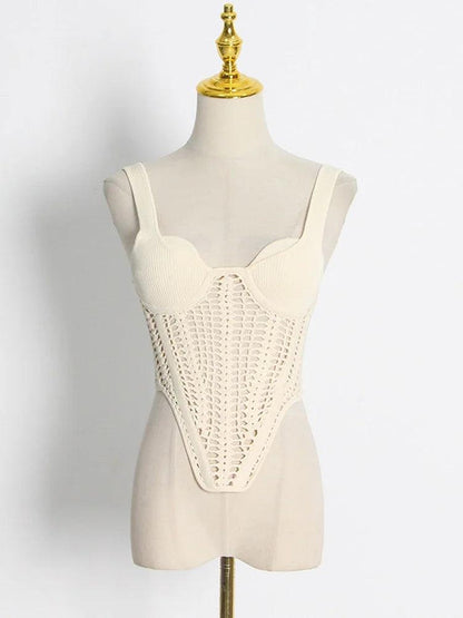 Fishbone Crocheted Knitted Corset style Crop Top - SHANKARA CHÉRIE