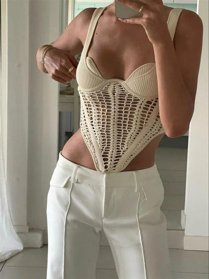 Fishbone Crocheted Knitted Corset style Crop Top - SHANKARA CHÉRIE