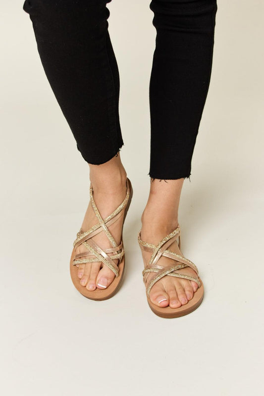 Forever Link Rhinestone Crisscross Flat Sandals - SHANKARA CHÉRIE