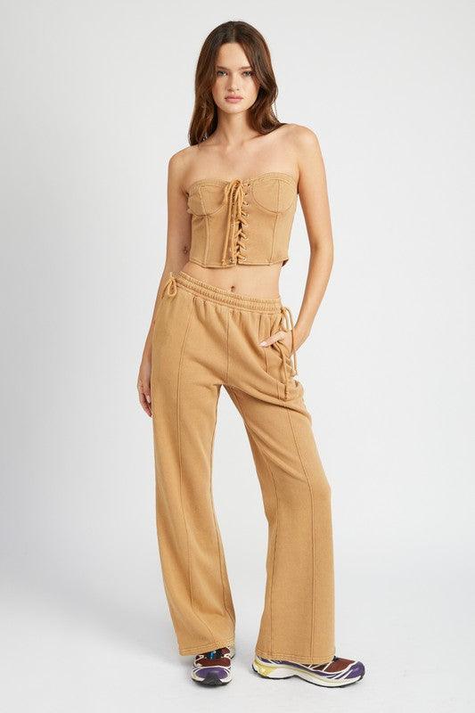 FRENCH TERRY STRAPLESS BUSTIER TOP.