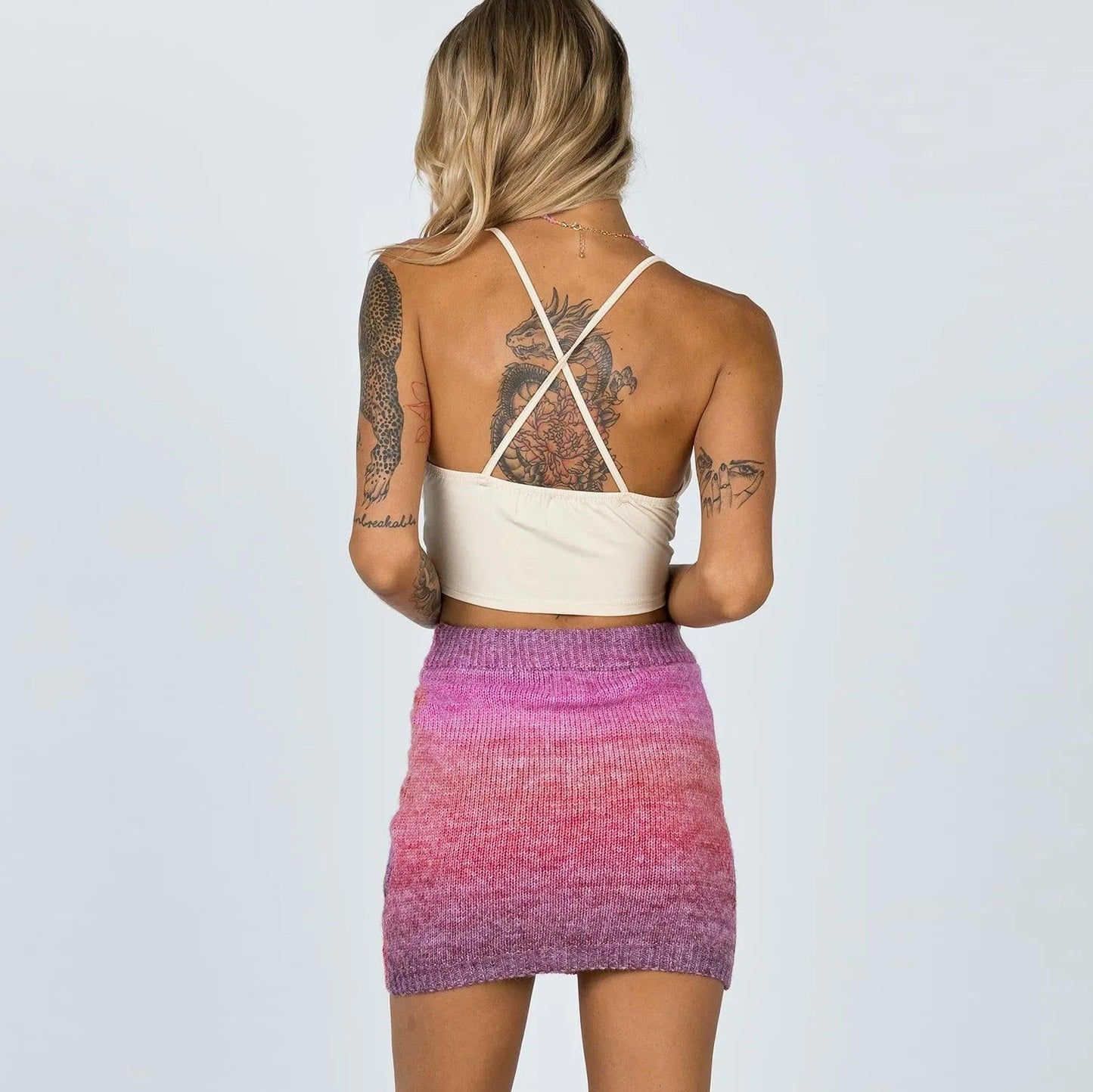 Knitted Mini Skirt Bodycon Tie-dye Ombre Skirt - SHANKARA CHÉRIE