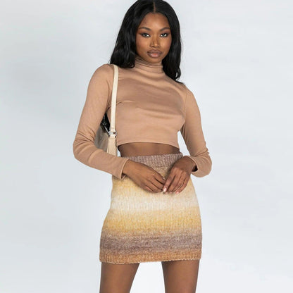 Knitted Mini Skirt Bodycon Tie-dye Ombre Skirt - SHANKARA CHÉRIE